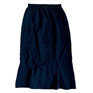 FLAX linen midi skirt pull on cinch back tie trumpet hem lagenlook black size M